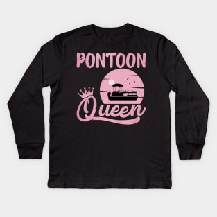 Pontoon Queen Vintage Funny Pontoon Boat Lover Girls Kids Long Sleeve T-Shirt